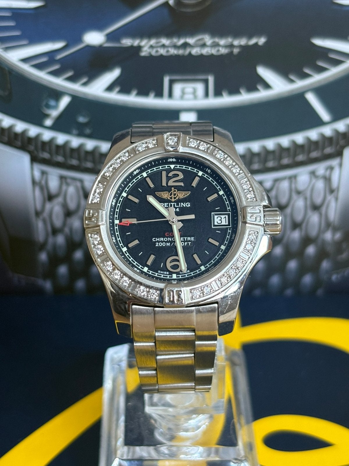 Breitling Colt Lady 33mm Diamonds Fullset, Ophalen, Zo goed als nieuw, Staal, Overige merken