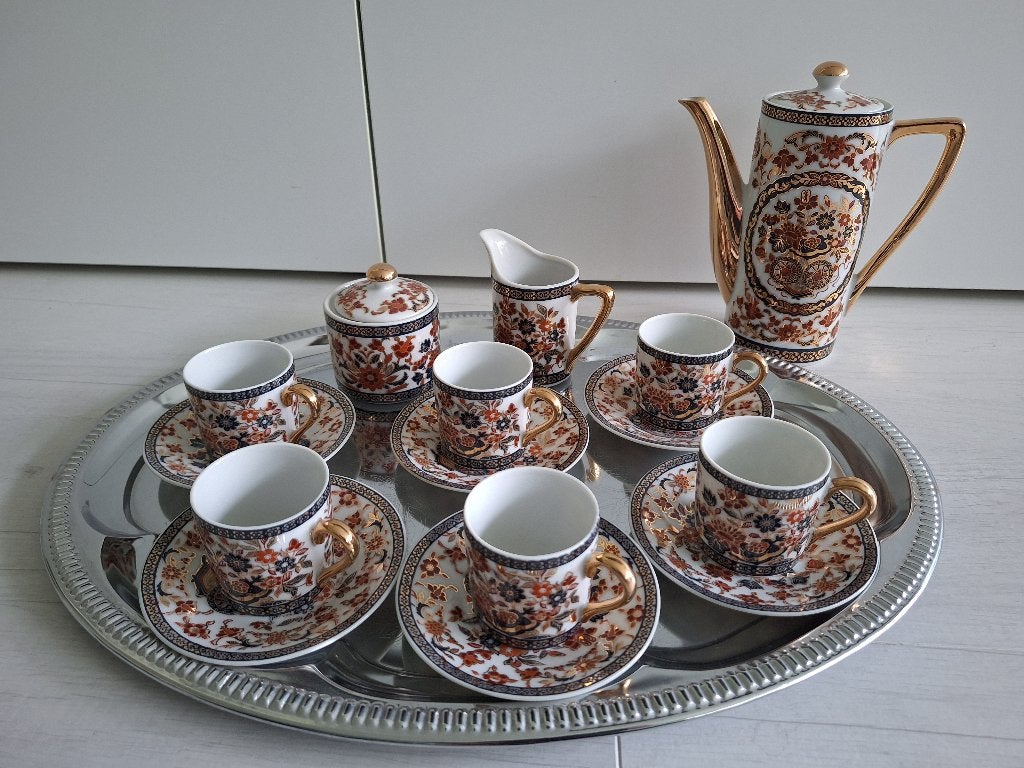 Vintage Gold Kabuki Koffieservies - 6 Kopjes en Pot, Ophalen
