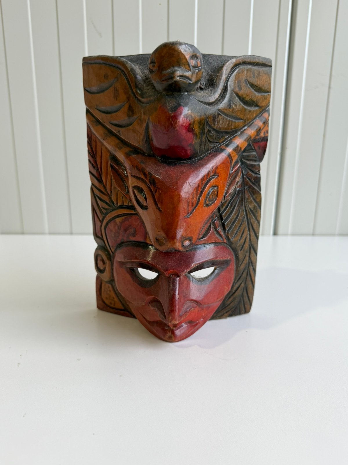 Handgesneden houten wandmasker tribaal/ totem-stijl, Overige onderwerpen, Handgemaakt, 20 - 50 cm, Hout