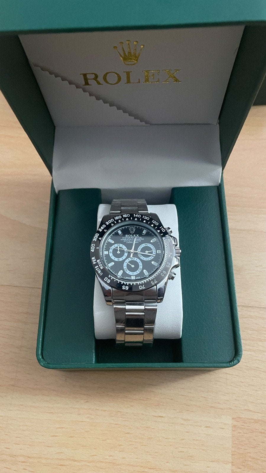 Rolex Daytona Stijl Horloge Set – Met Doos, Armband & Sierad, Staal, Polshorloge, Nieuw, Ophalen of Verzenden