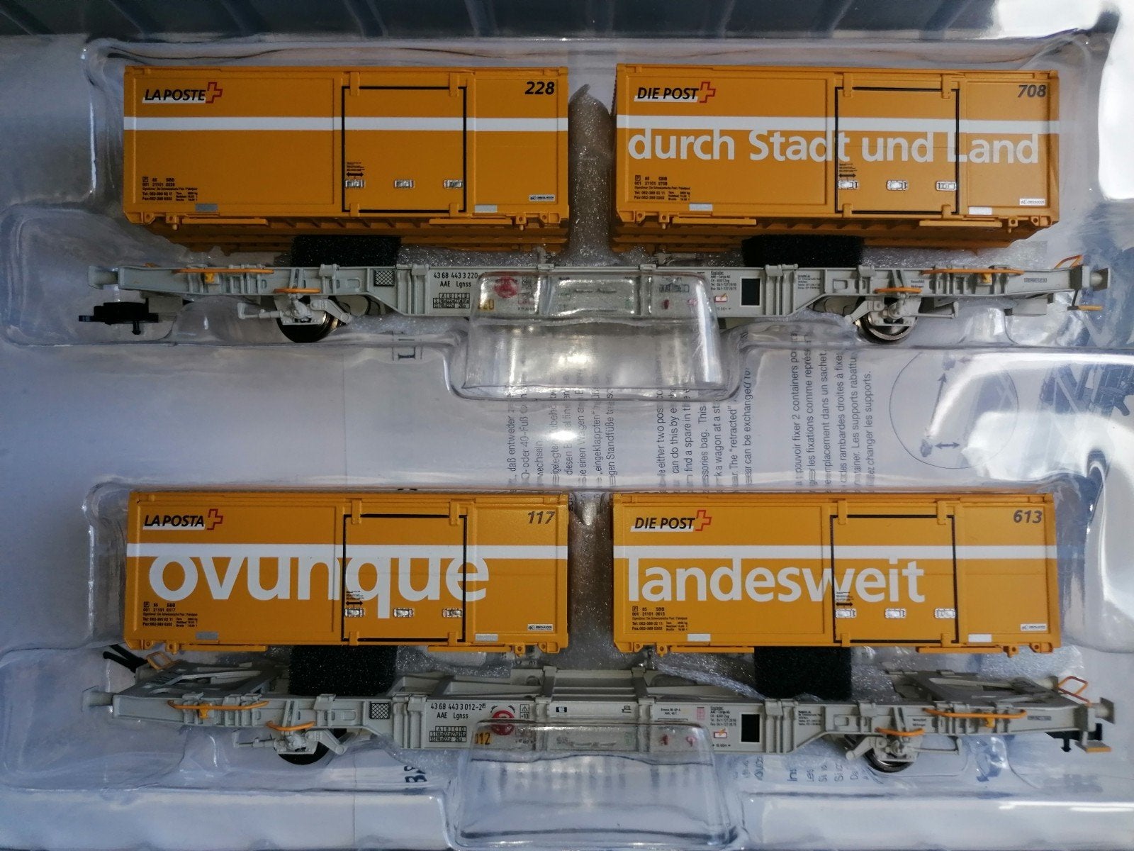 Liliput H0. SBB 2-set containerwagens. Swiss Post. L240037., Hobby en Vrije tijd, Modeltreinen | H0, Treinset, Gelijkstroom, Nieuw