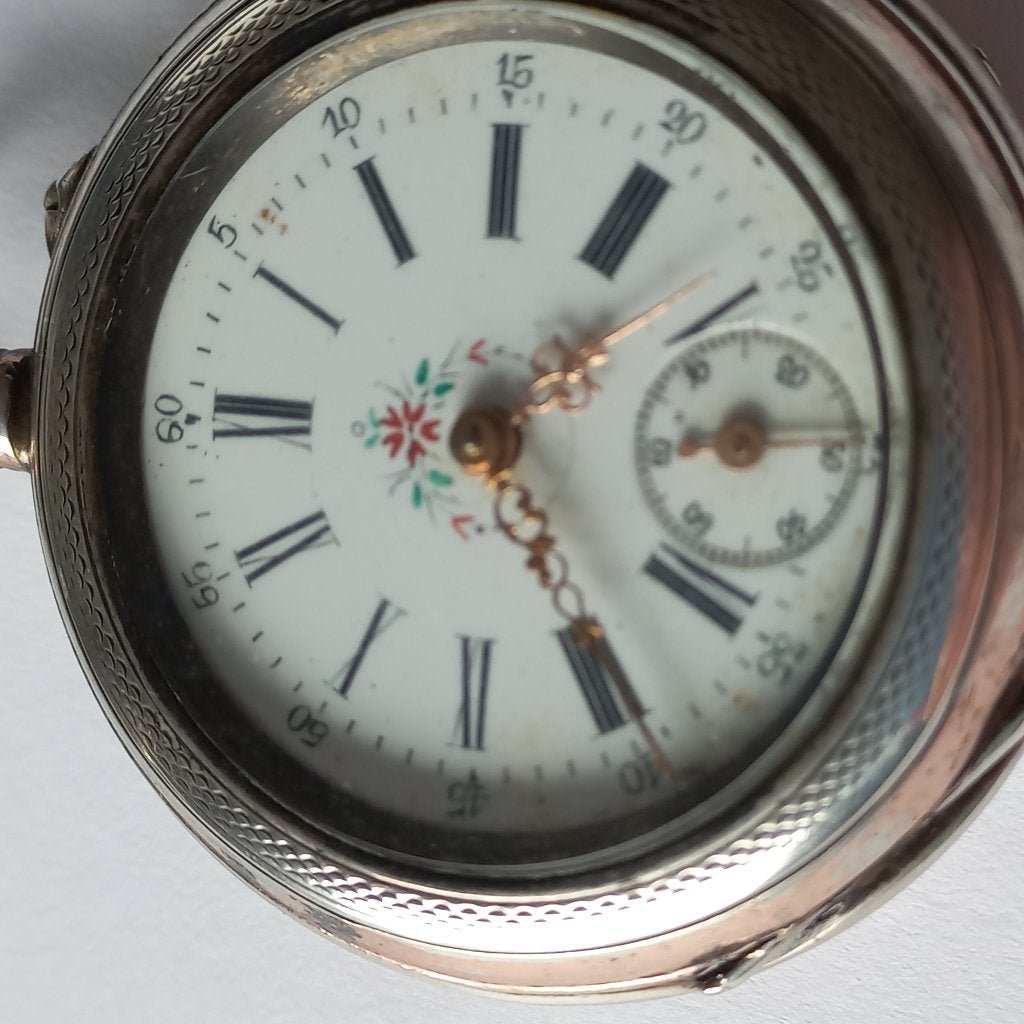 Antiek horloge loopt zilveren kast, Overige merken, Zakhorloge, 1900 tot 1930, Ophalen of Verzenden