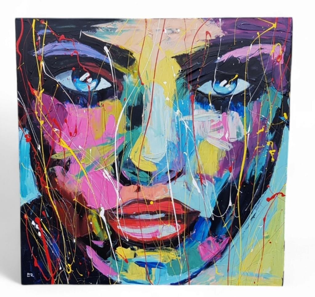 15. Acrylverfschilderij - expressief portret, circa 2000, Ophalen of Verzenden