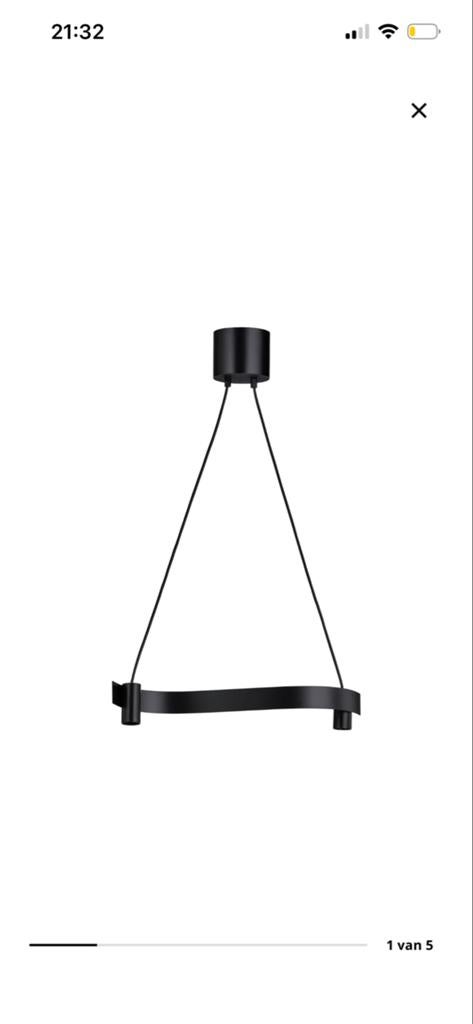 Zwarte golvende hanglamp Ackja 60 cm met 2 Molnart LED E27, Nieuw, Ophalen of Verzenden, Hotel chique, Metaal
