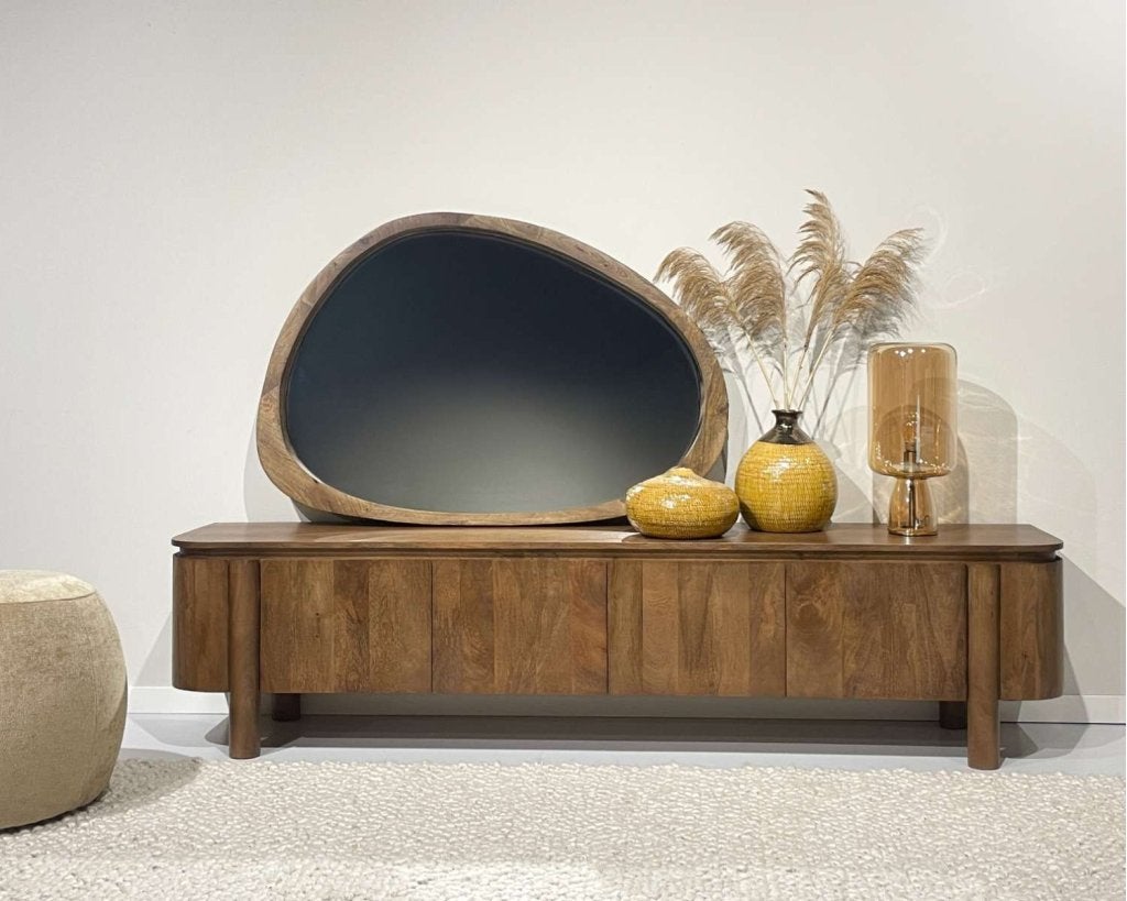 TV meubel Livingfurn Salano Pecan 210 cm - Mangohout, Ophalen, Japandi, Maxi Living, City Plaza 67, 3431 HA Nieuwegein