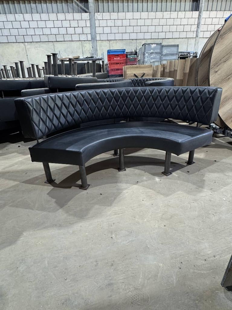 Luxe Harbour Club bank / clubbanken – zwart leer (26 stuks), Huis en Inrichting, Banken | Bankstellen, Ophalen, Minder dan 75 cm