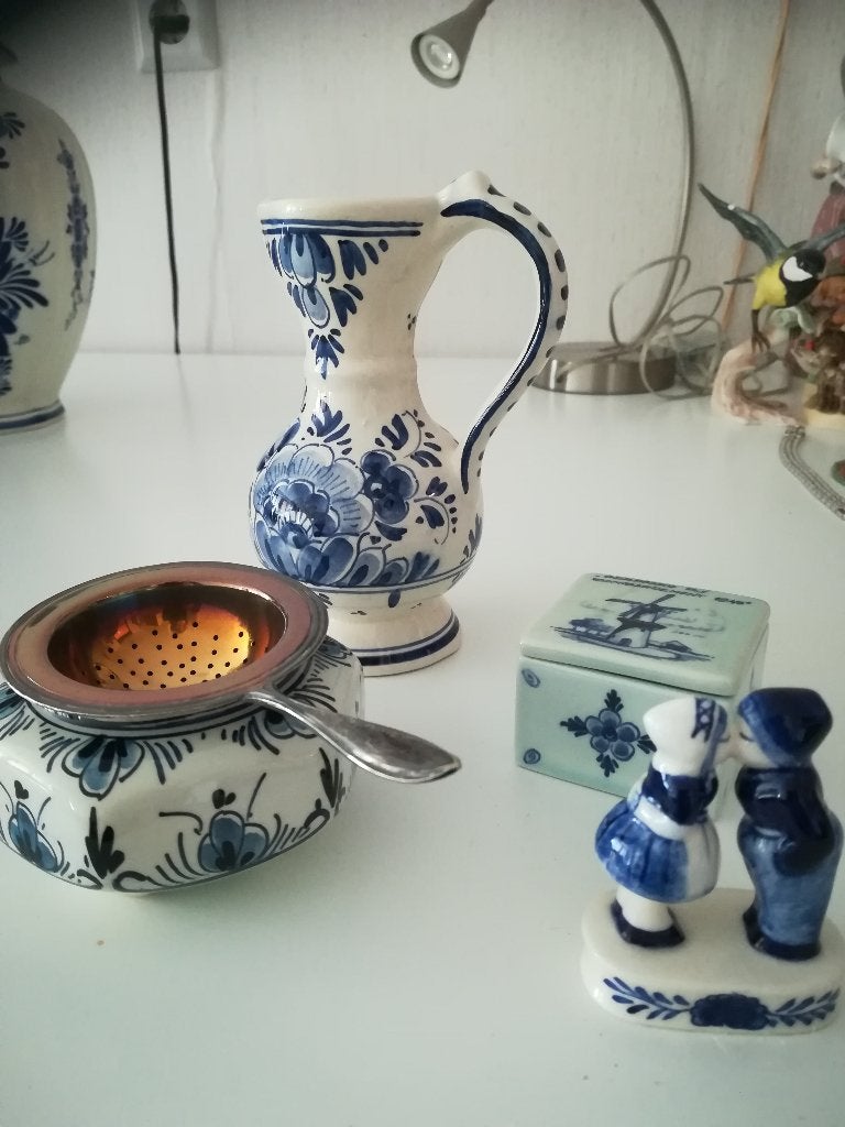 Delfts blauw porselein thee filter/ thee zeefje verzilverd, Antiek en Kunst, Ophalen of Verzenden