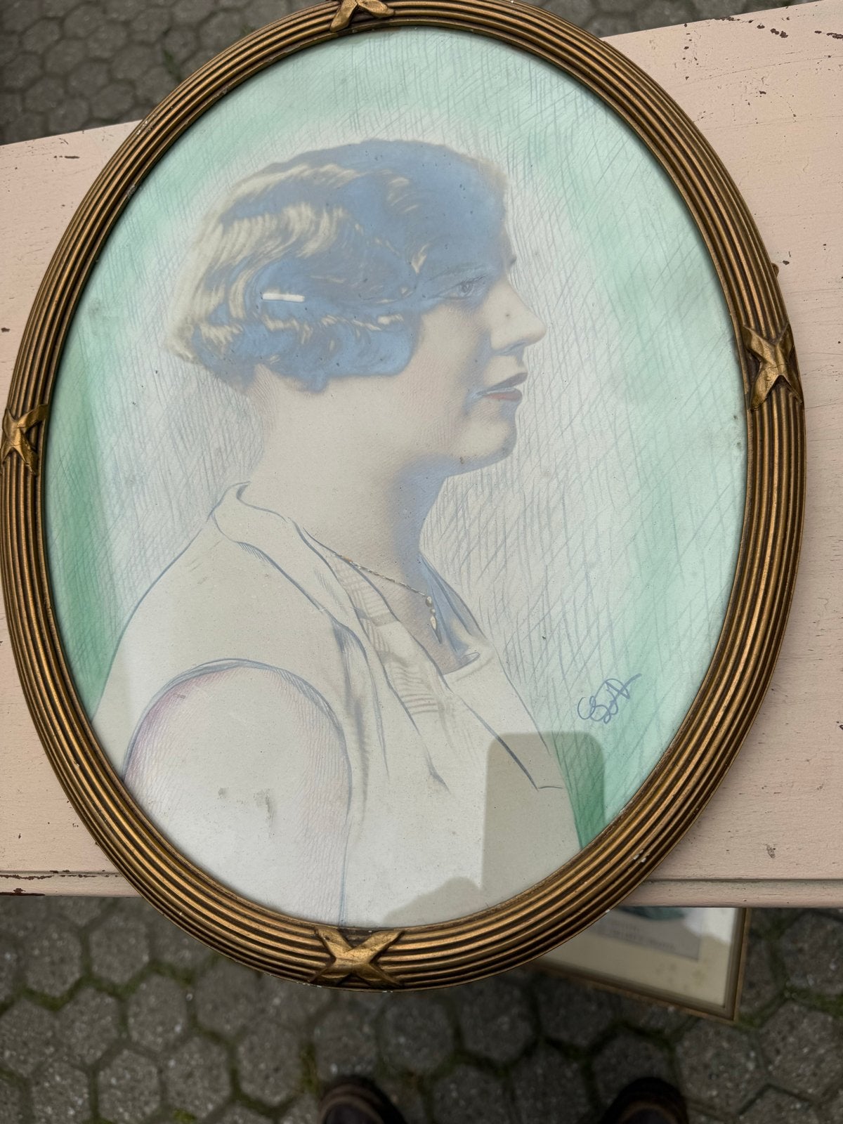Oude ovale fotolijst met portret en lijst met tafereel, Huis en Inrichting, Woonaccessoires | Lijsten, Ophalen of Verzenden, Gebruikt