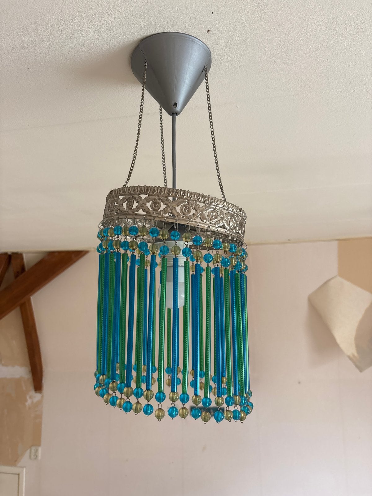 Oosterse hanglamp met kralen - Turquoise en groen, Huis en Inrichting, Ophalen, Minder dan 50 cm, Gebruikt, Minder dan 25 cm