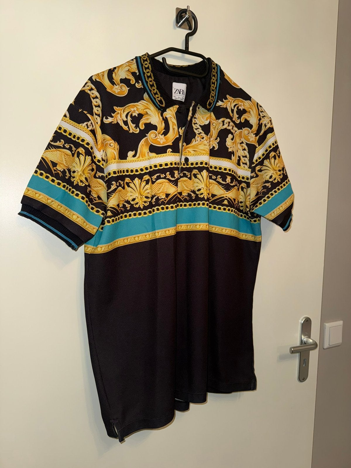 Zara polo zwart goud blauw, maat L, Ophalen of Verzenden, Zo goed als nieuw, Maat 52/54 (L), Zwart