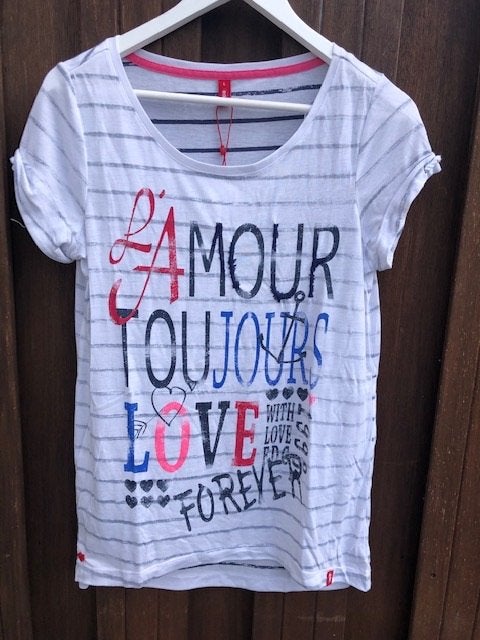 nieuw wit gestreept met tekst tshirt EDC, Wit, Maat 42/44 (L), Nieuw, Ophalen of Verzenden