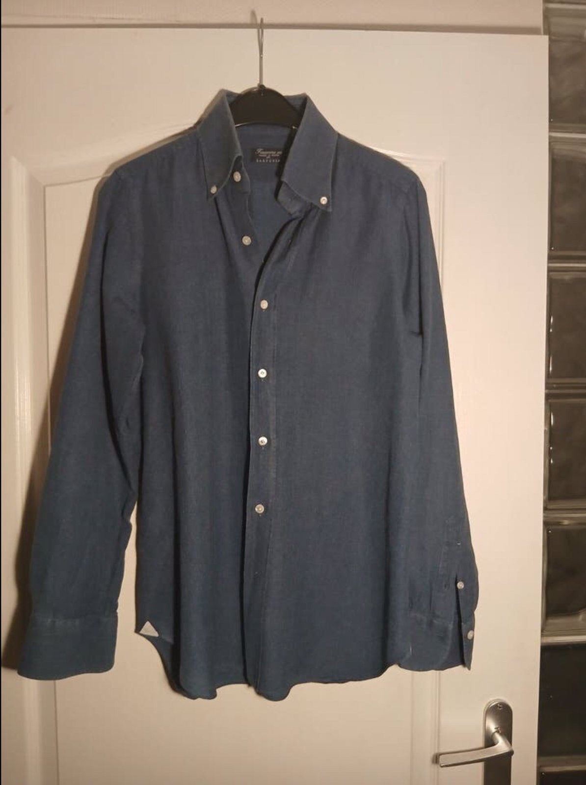 Finamore overhemd katoen/cashmere, Finamore, Blauw, Zo goed als nieuw, Halswijdte 39/40 (M)