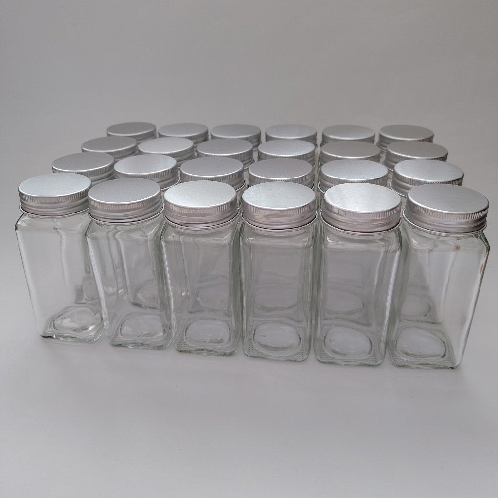 Glazen kruidenpotjes vierkant 10,5 x 4,3 set 24 stuks, Verzenden, Overige merken, Glas, Overige typen