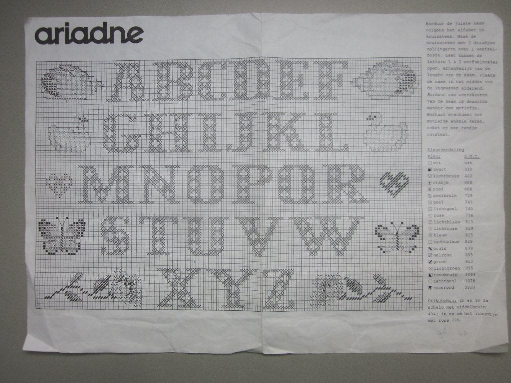 Borduur telpatroon met DMC kleurencodes ABC alfabet, Ophalen of Verzenden, Gebruikt, Handborduren, Patroon