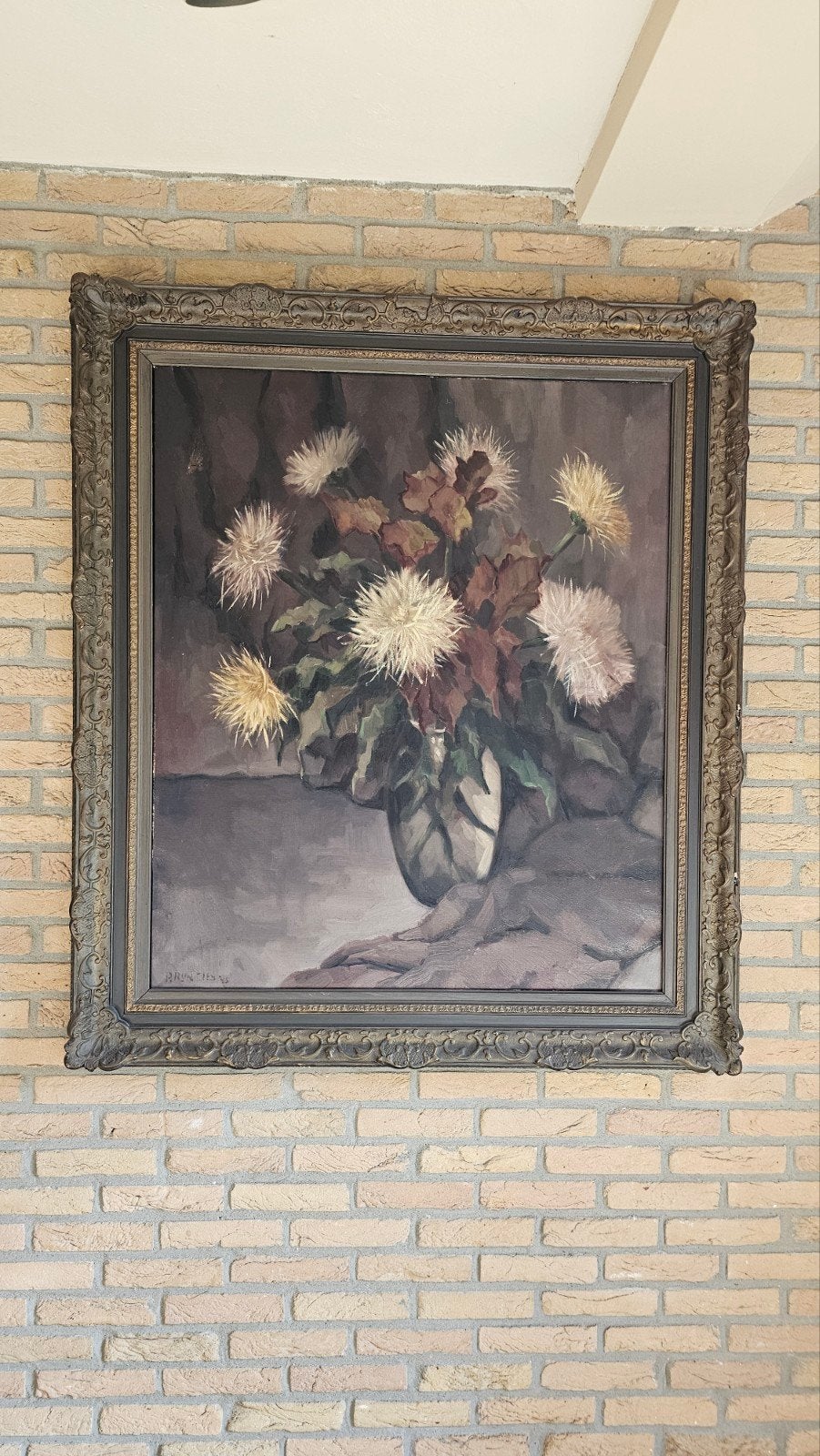 Olieverfschilderij Stilleven met Bloemen in Barok Lijst, Ophalen, Handgeschilderd, Doek, Stilleven