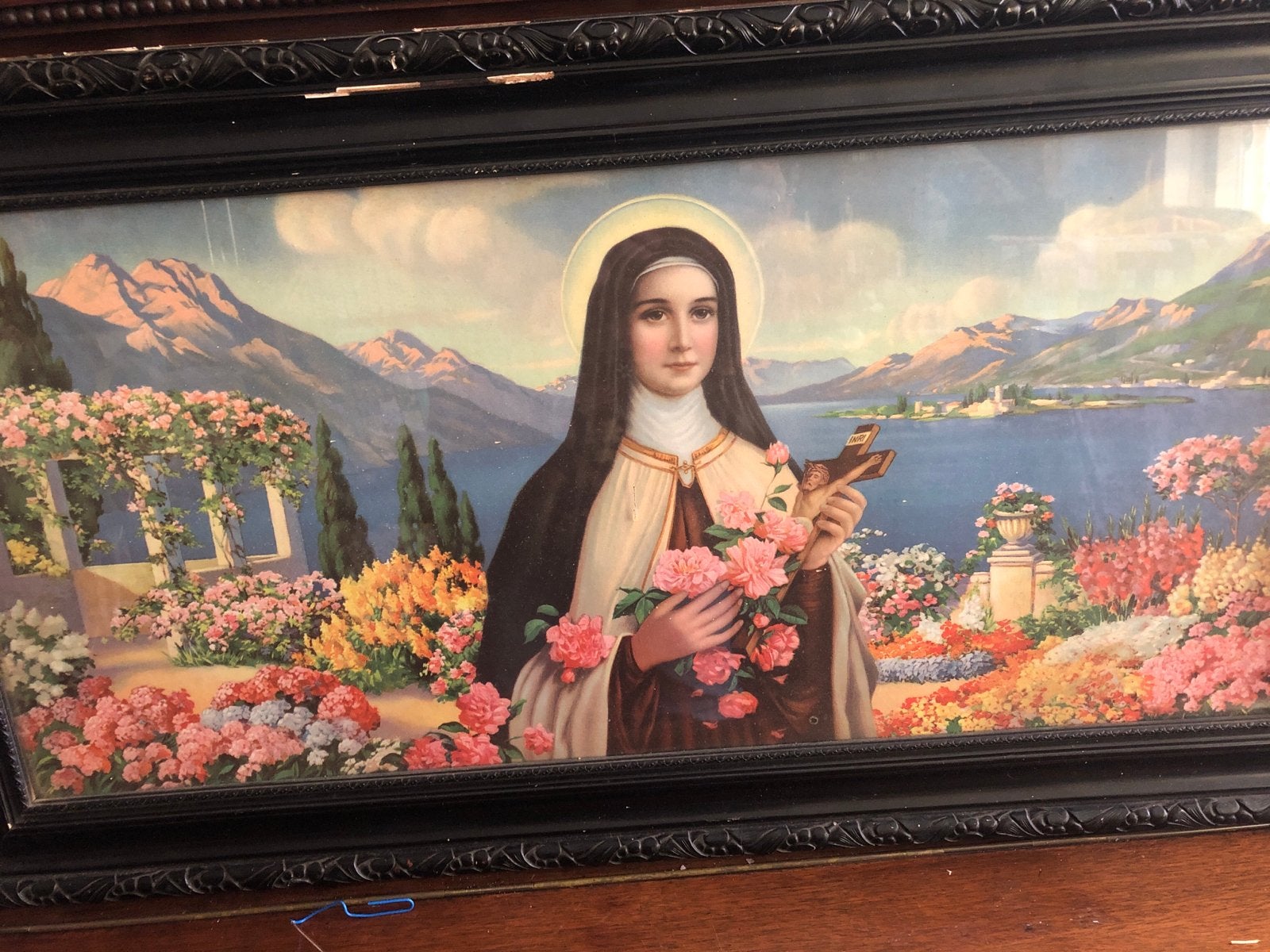 Vintage ingelijste afbeelding van Heilige Theresia, Antiek en Kunst, Ophalen of Verzenden