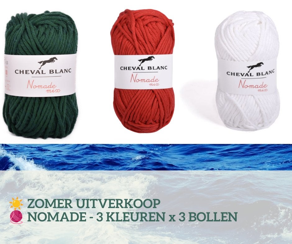 Nomade mix – set van 9 bollen – groen rood wit, Ophalen of Verzenden, Nieuw, Breien of Haken, Wol of Garen