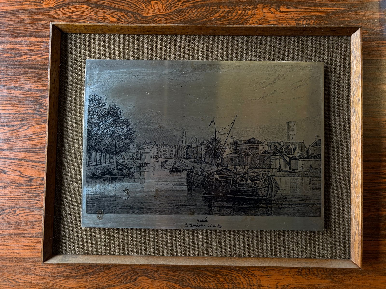 Utrecht: De Weerdpoort en de Oude Rijn - Roestvrij staal, Antiek en Kunst, 1950 - 1999, Ophalen of Verzenden, Origineel, Overige technieken