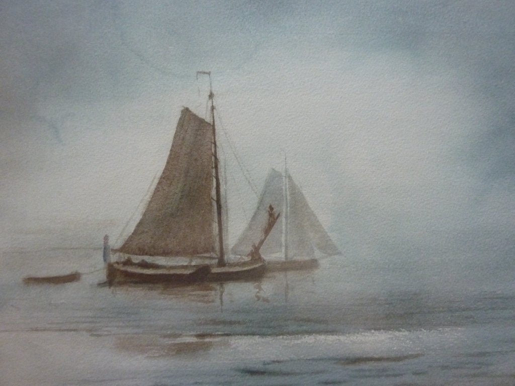 Schepen, water en lucht gesigneerd Johann van den Noort, Ophalen, Paneel, Realistisch, Gedateerd