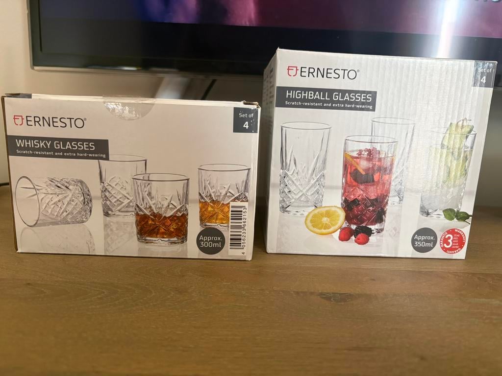 8 whiskey en 8 longdrinkglazen nieuw!, Ophalen of Verzenden, Nieuw, Overige typen