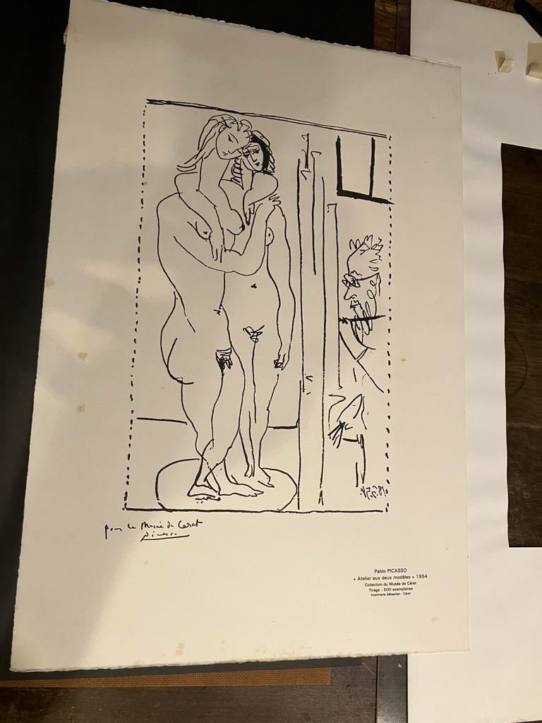 Litho Pablo Picasso atellier aux deux modelles, Ophalen of Verzenden