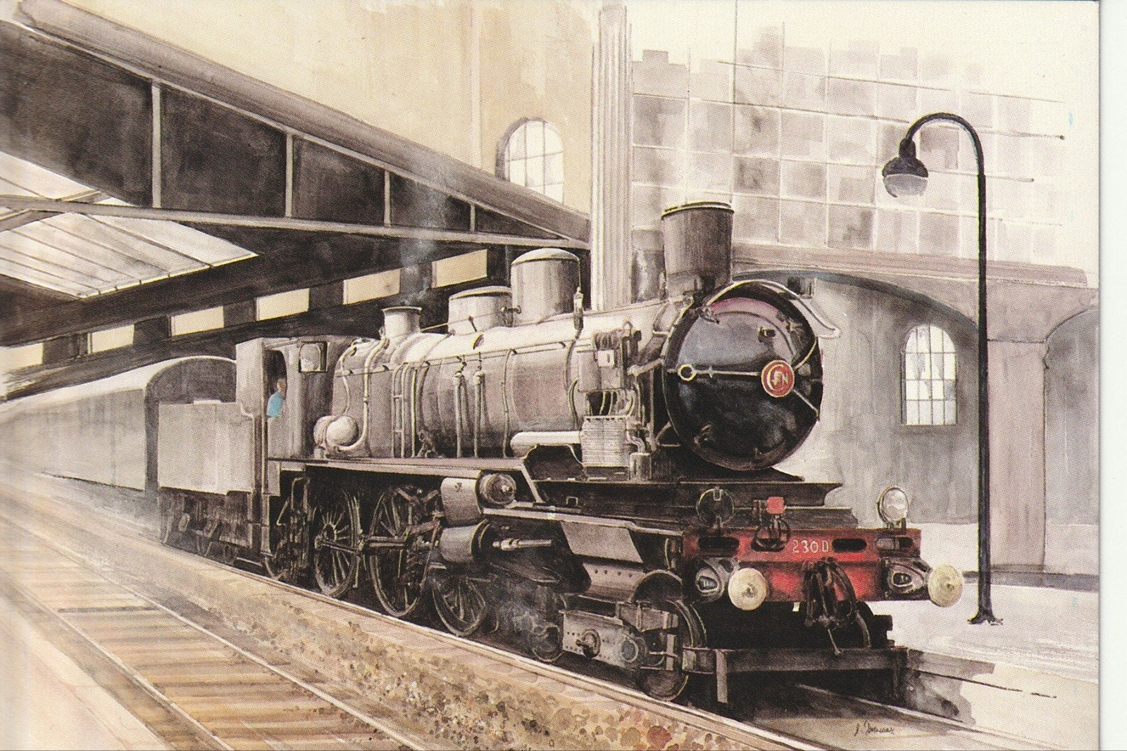 LILLE 1927 AQUARELLEN LUCIEN JOVENEAUX STOOMLOCOMOTIEVEN, Verzamelen, Ophalen of Verzenden, Nieuw, Trein, Kaart of Prent