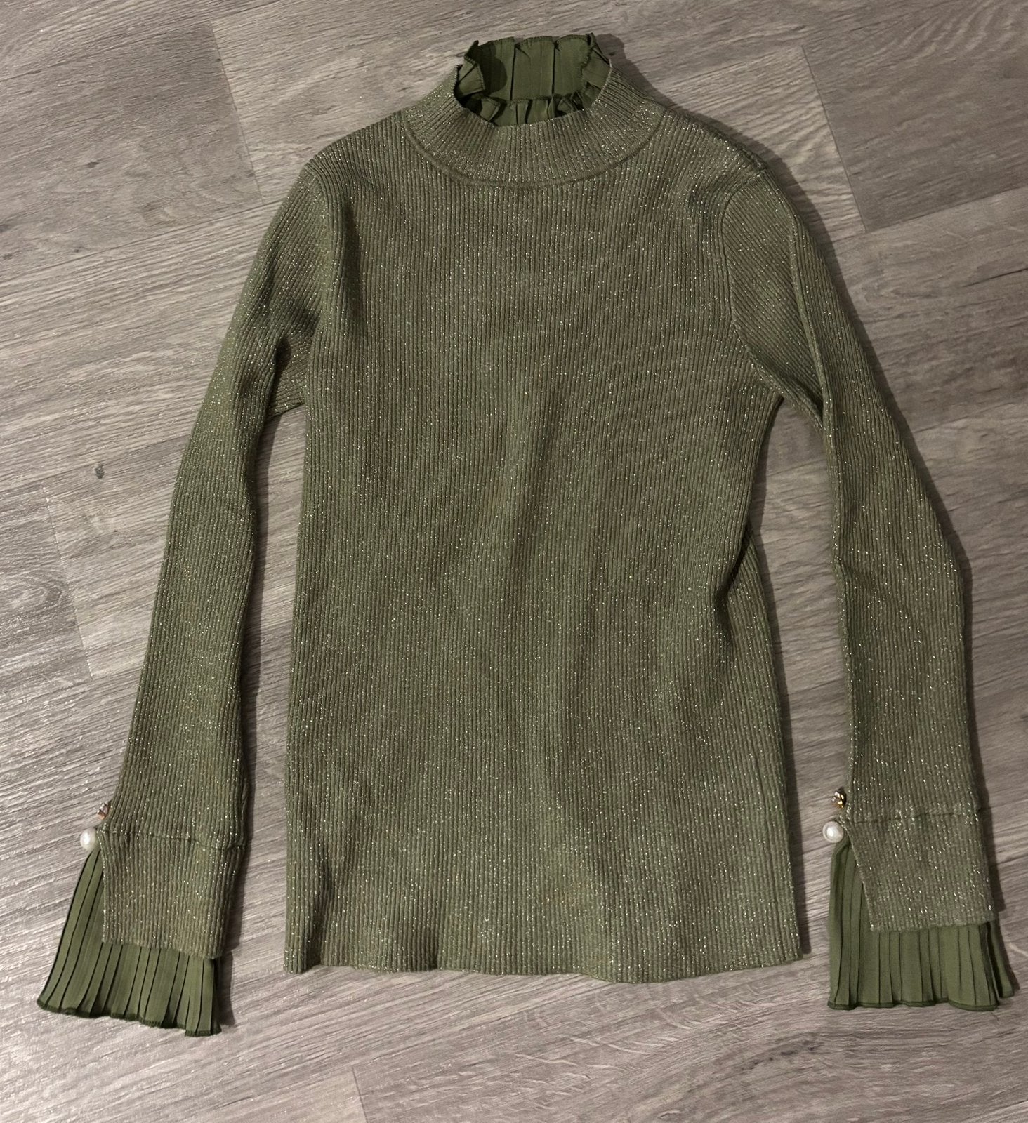 Khaki groene aparte glitter coltrui Esqualo, Ophalen of Verzenden, Zo goed als nieuw, Maat 36 (S), Groen