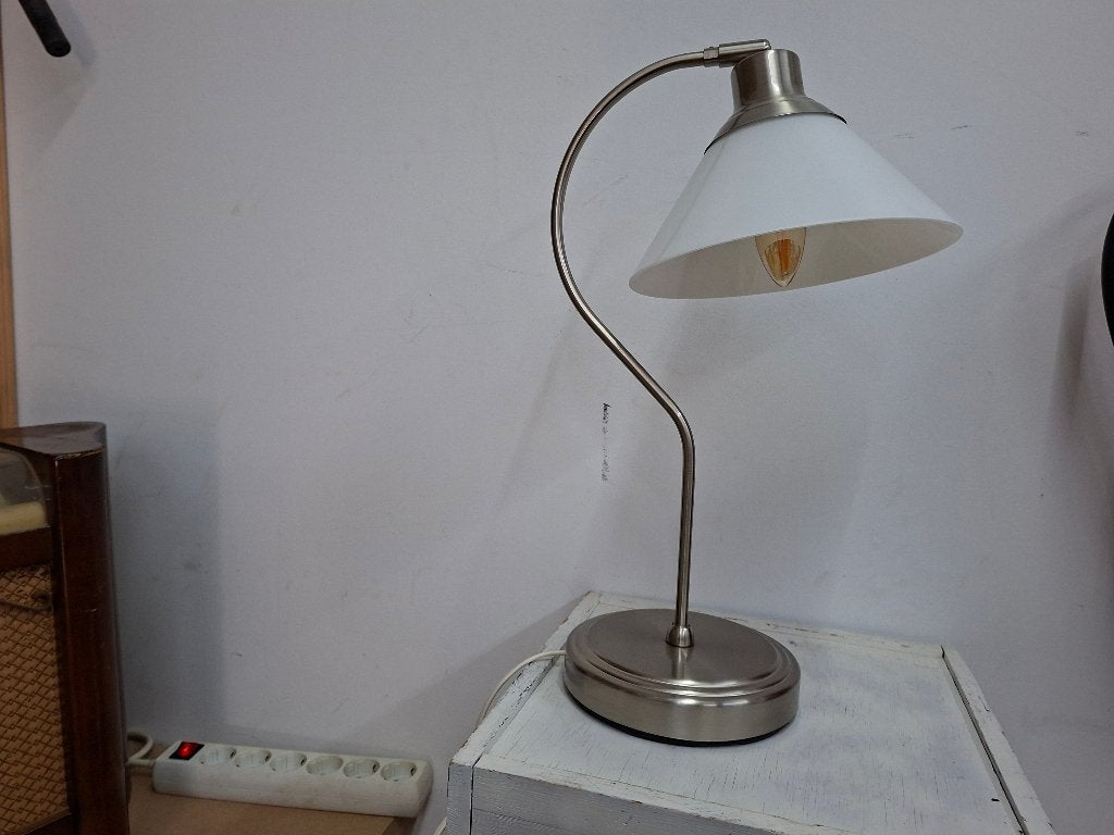 mooie rvs met melkglas design schemerlamp, Ophalen of Verzenden, Zo goed als nieuw