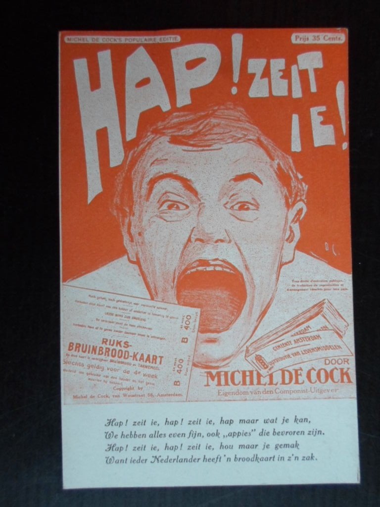 Hap! Zeit ie! Michiel de Cock, Bruinboordkaart, Ophalen of Verzenden, Nederland, Foto of Poster