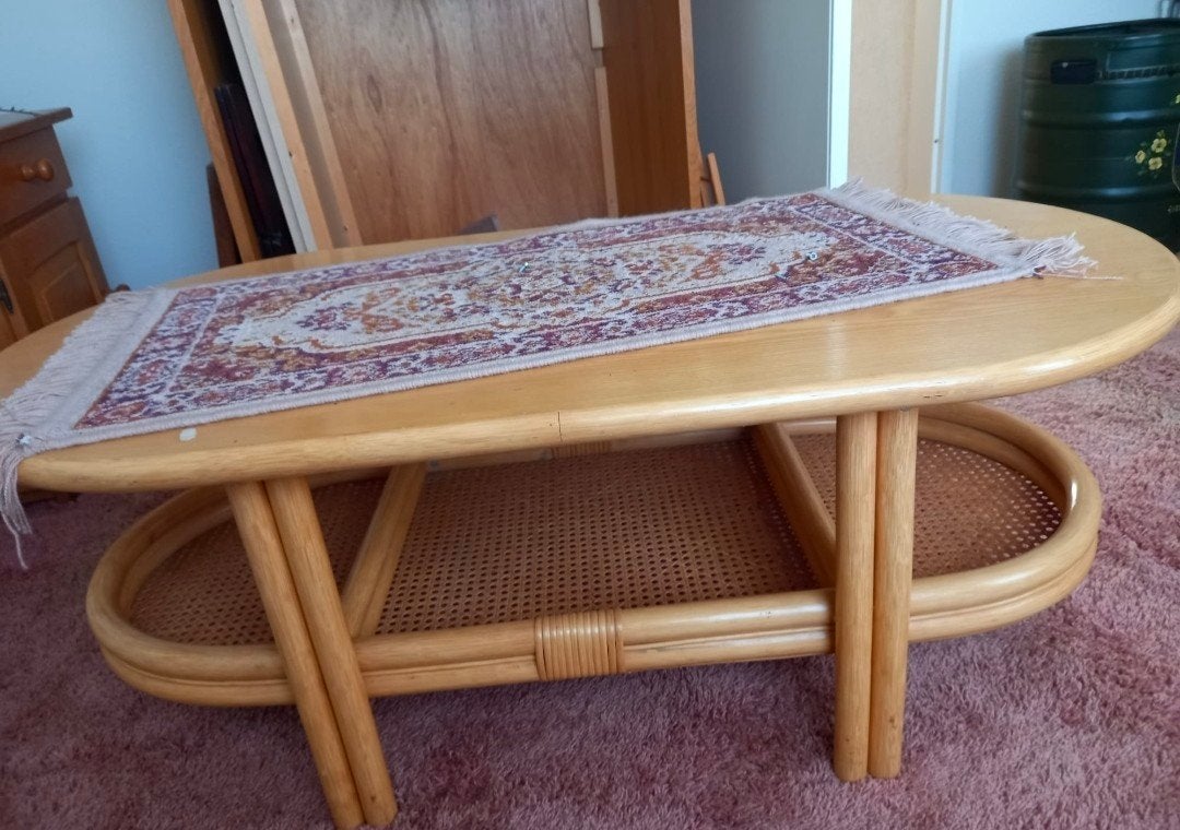 Vintage salontafel bamboe/rotan, Ophalen, Vintage, Gebruikt, Natuurlijk materiaal
