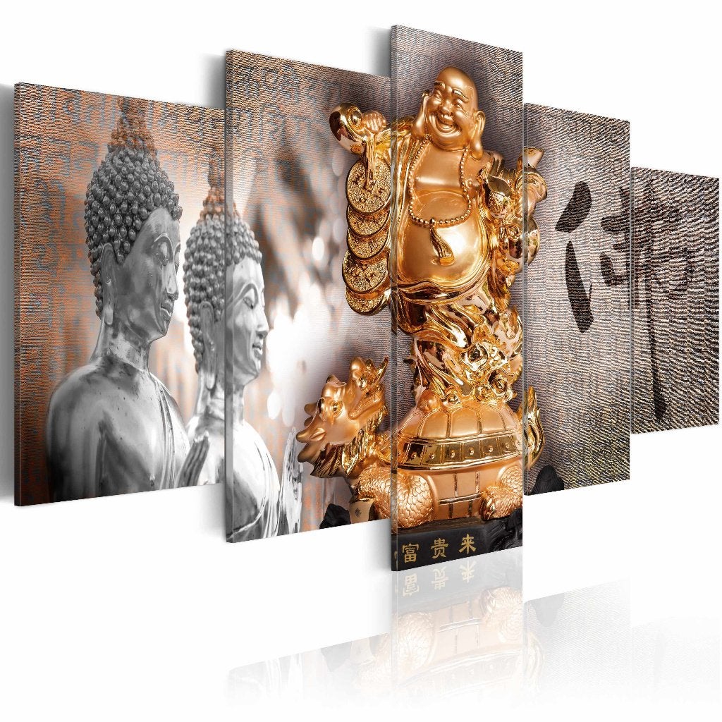804 Boedha Buddha 5 Luik Canvas Schilderij XXL Nieuw 200x100, Nieuw, 125 cm of meer, Ophalen of Verzenden, Schilderij