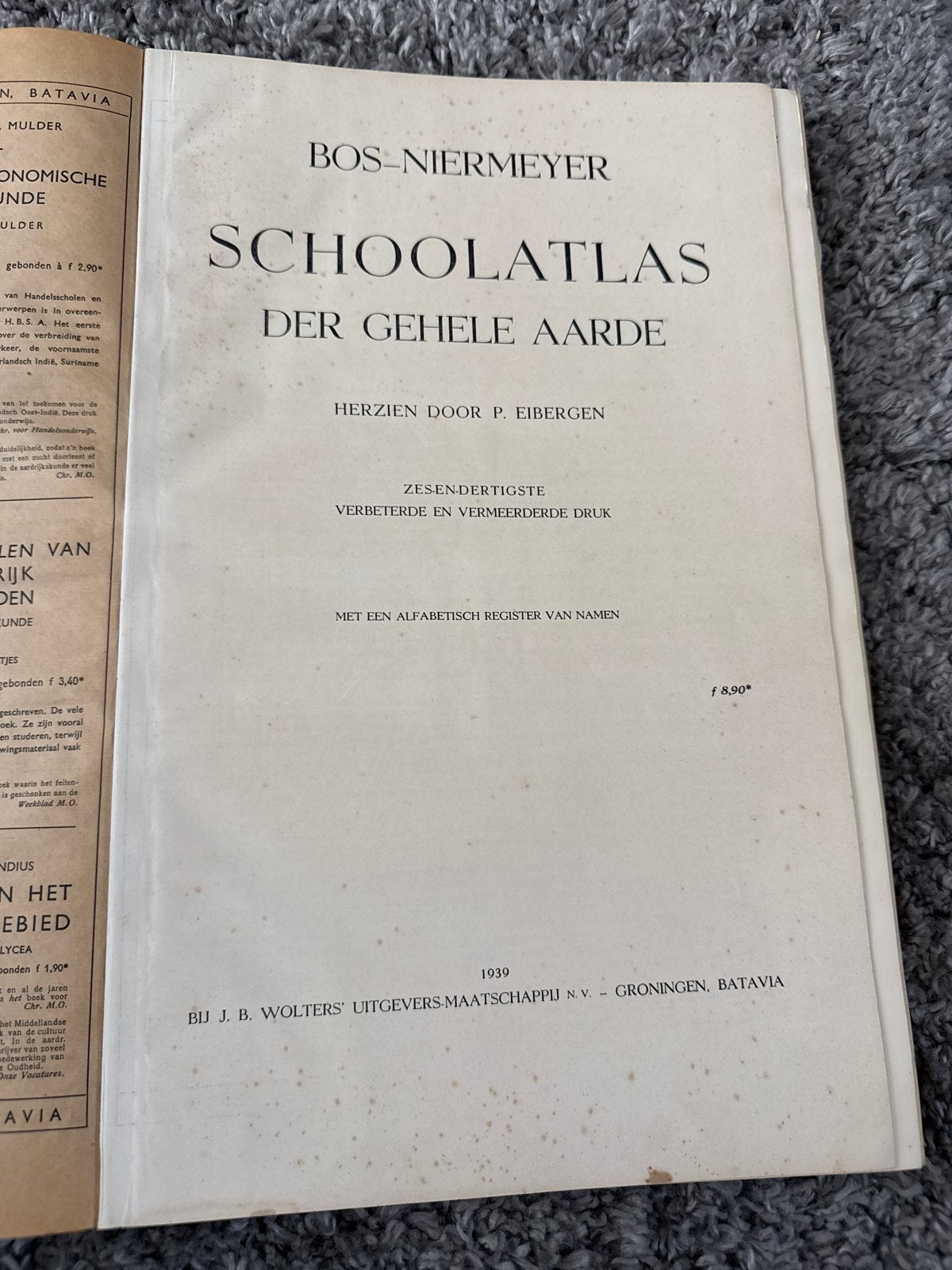 Bos-Niermeyer Schoolatlas der Gehele Aarde 1939, Gelezen, Bosatlas, Ophalen of Verzenden, 1800 tot 2000
