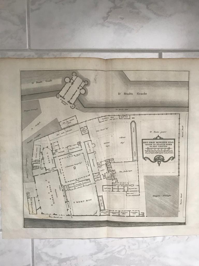 Plattegrond Minderbroederklooster, 1578, gravure, 29,5x28cm., Antiek en Kunst, 28 cm, Cartografie, Ophalen of Verzenden, 29 cm