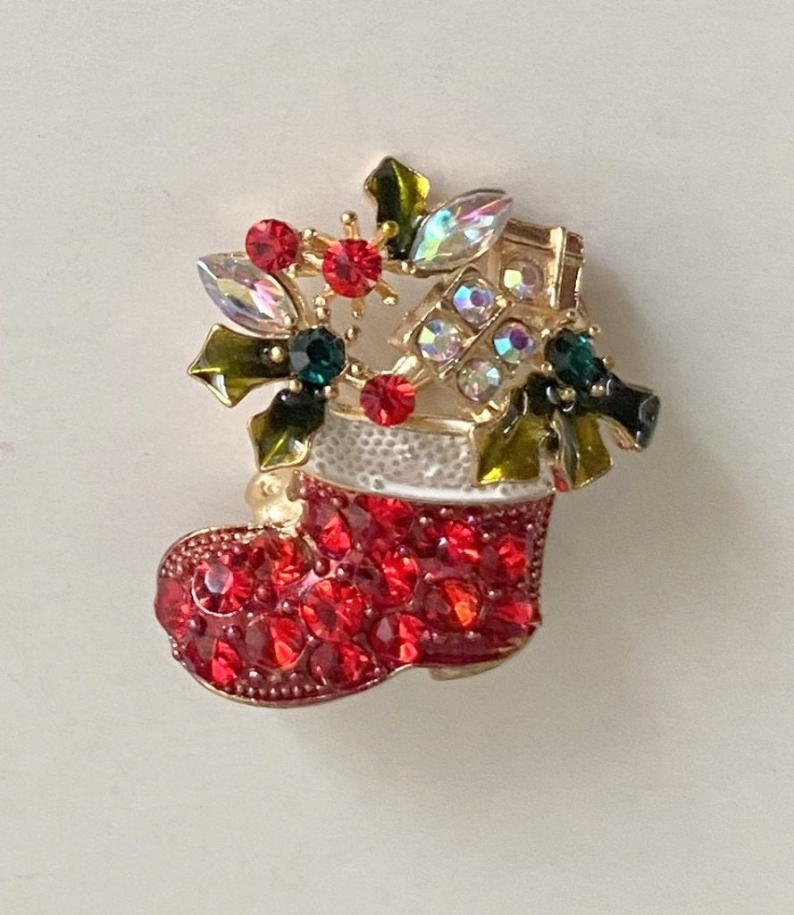 flonkerende Kerstbroche / goudkleurige rode kristal broche, Met kristal, Overige materialen, 4 tot 7 cm, Nieuw