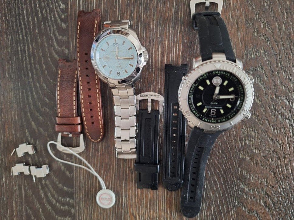 2 unieke Buddha to Buddha heren horloges in 1 koop, Verzenden, Zo goed als nieuw, Staal, Overige merken