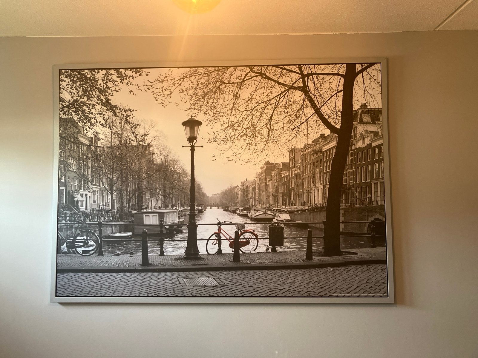 Groot Amsterdam Gracht Schilderij - Zwart-wit met Sepia, Ophalen, Gebruikt, 125 cm of meer, Schilderij