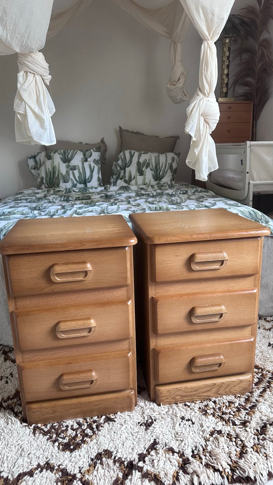 Set Vintage Deense Eiken Nachtkastjes Jaren '70, Huis en Inrichting, Ophalen, Gebruikt, 55 tot 70 cm, 45 tot 65 cm