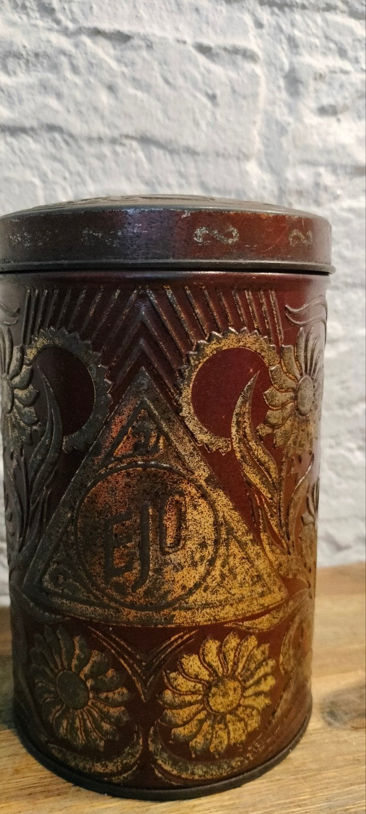 Antiek EJO cacao voorraadblik., Antiek en Kunst, Ophalen of Verzenden