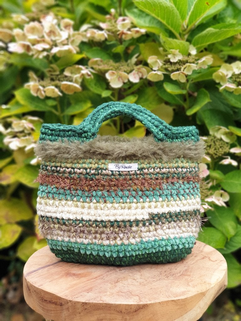 gehaakte tas handtas nieuw groen/bruin/beige, Verzenden, Nieuw, Groen, Handtas