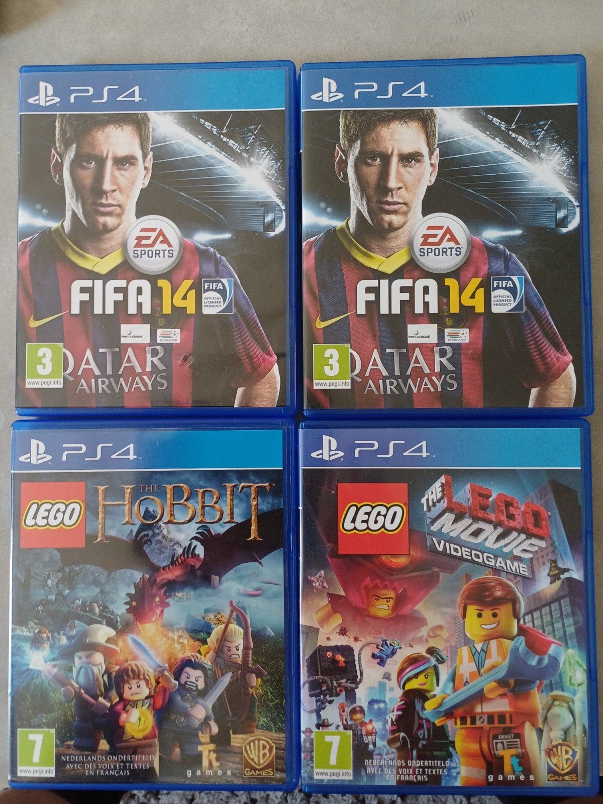 PS4 Games: FIFA 14 (2x), LEGO The Hobbit, LEGO The Movie, Ophalen, Eén computer, Zo goed als nieuw, Sport