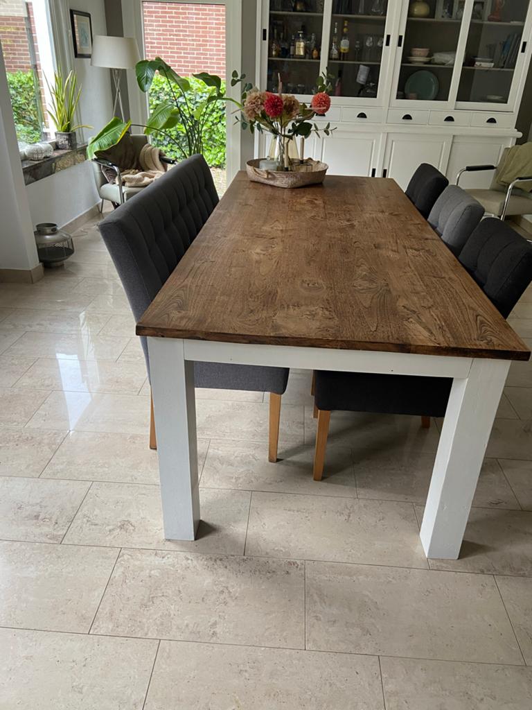 Robuuste eettafel 240x90 cm met witte poten, Ophalen, Gebruikt, 200 cm of meer, 50 tot 100 cm