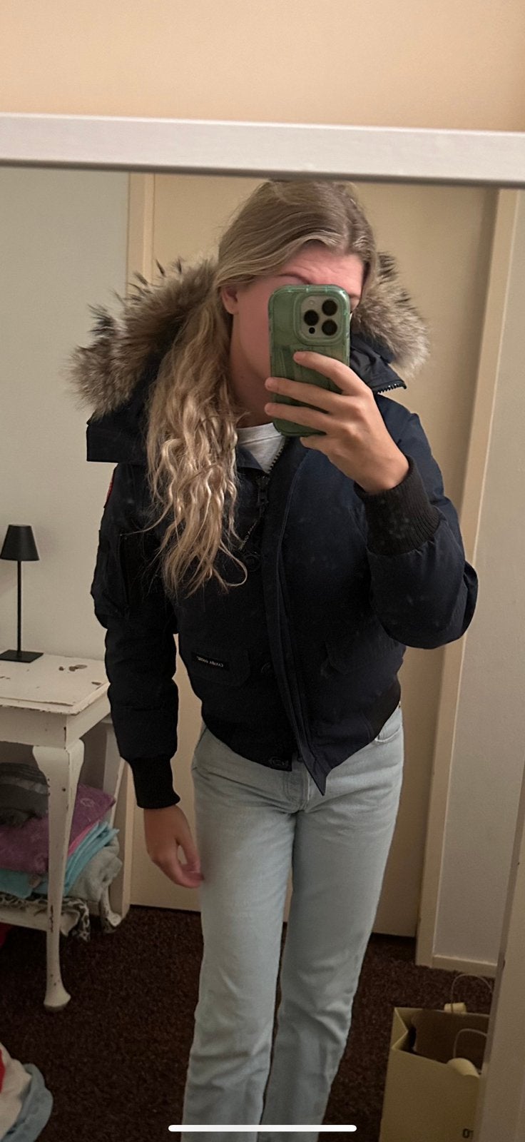 Dames blauwe bomber winterjas van Canada Goose, Kleding | Dames, Ophalen of Verzenden, Zo goed als nieuw, Maat 34 (XS) of kleiner