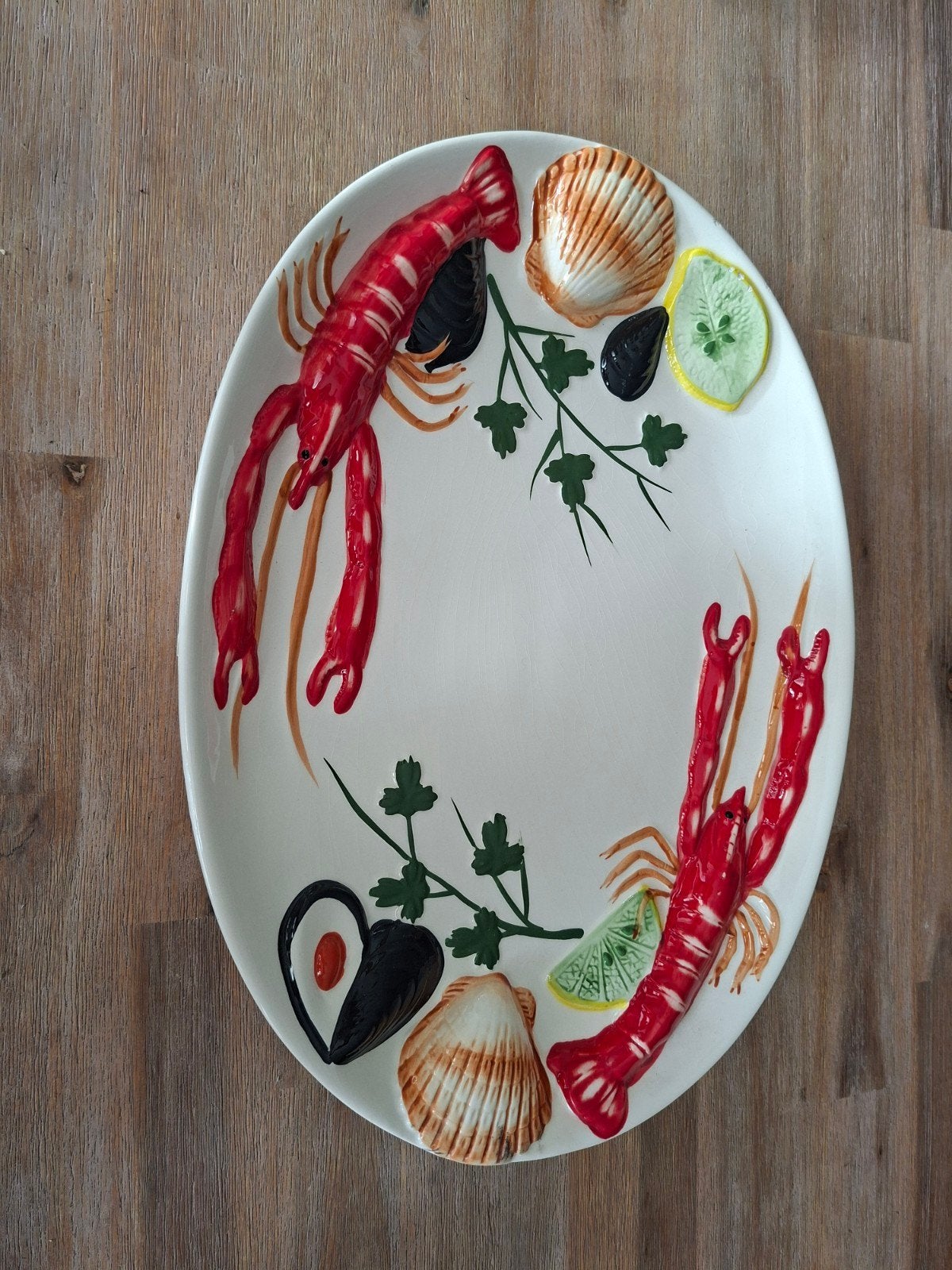 Vintage schaal met kreeft/zeevruchten van Lavori Artigianali, Antiek en Kunst, Antiek | Porselein, Ophalen