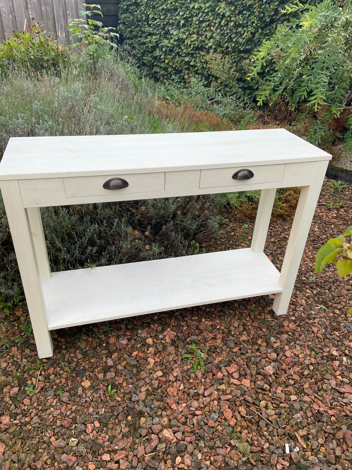 Witte console tafel met lades en opbergplank, Ophalen, Gebruikt, 100 tot 150 cm, Tot twee personen