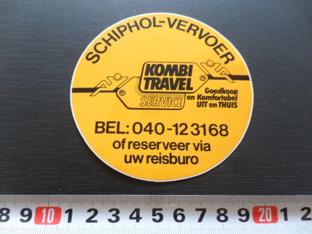 sticker Schiphol Vervoer  Kombi Travel EHV 040-123168 PG226*, Ophalen of Verzenden, Zo goed als nieuw