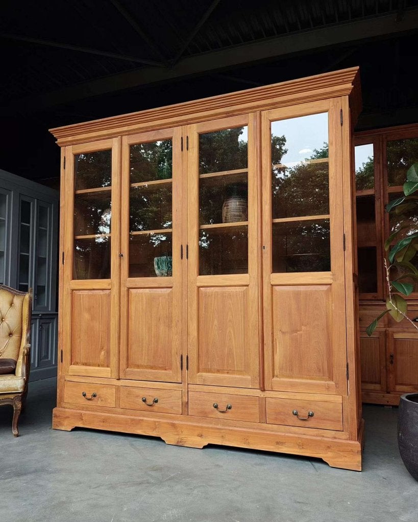 Grote teakhouten winkelkast | Servieskast | Keukenkast #4992, Glas, Gebruikt, Met deur(en), -