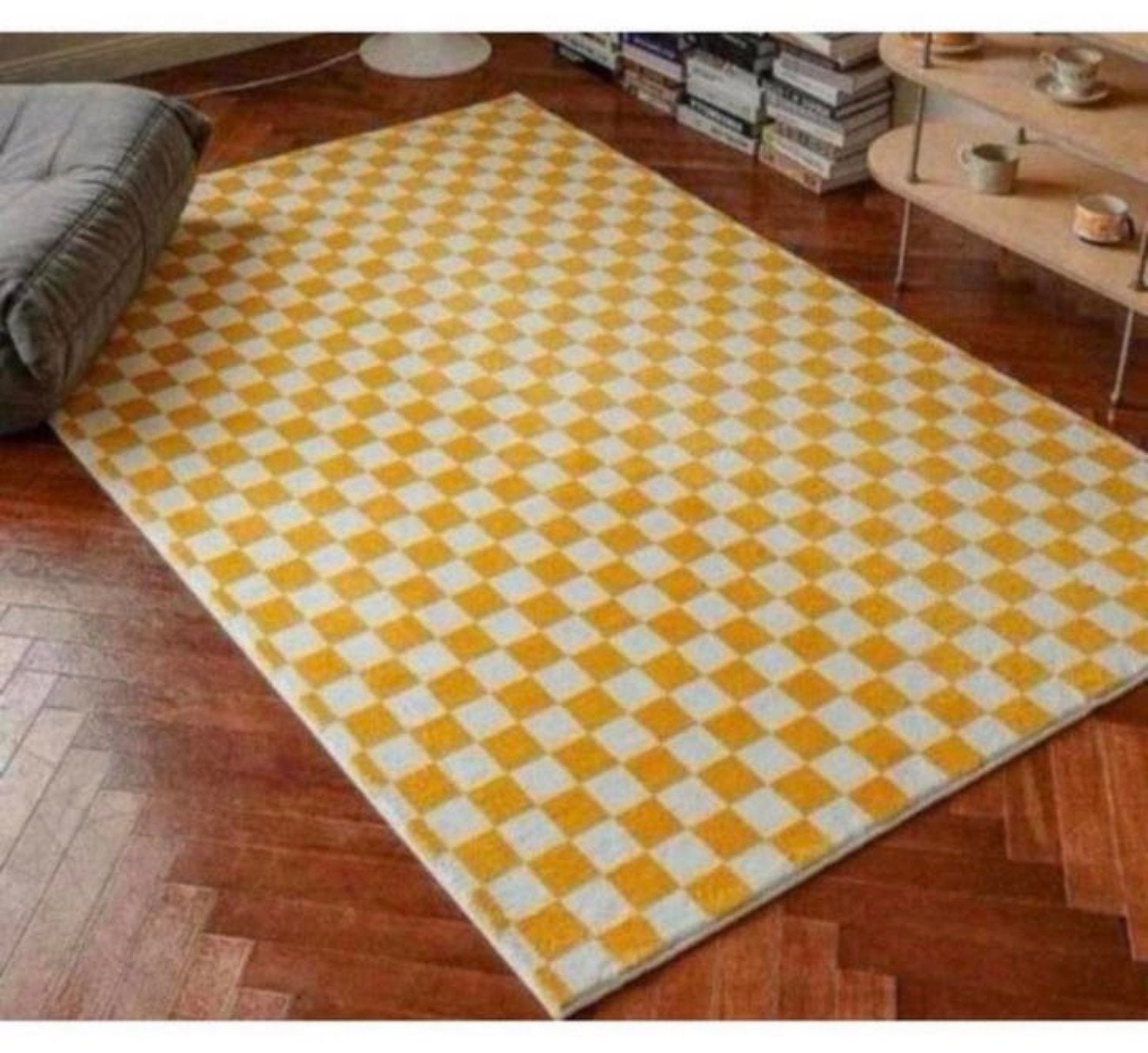 Geel geblokt tapijt vloerkleed blokken 200x140 gele wit blok, Huis en Inrichting, Stoffering | Tapijten en Kleden, 100 tot 150 cm