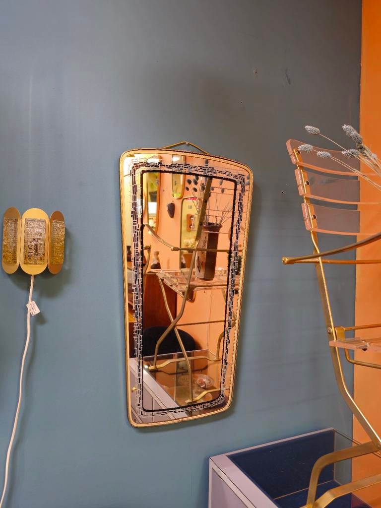 Vintage Spiegel Wandspiegel Mirror Goud Zwart, Huis en Inrichting, Woonaccessoires | Spiegels, Minder dan 50 cm, Ophalen of Verzenden