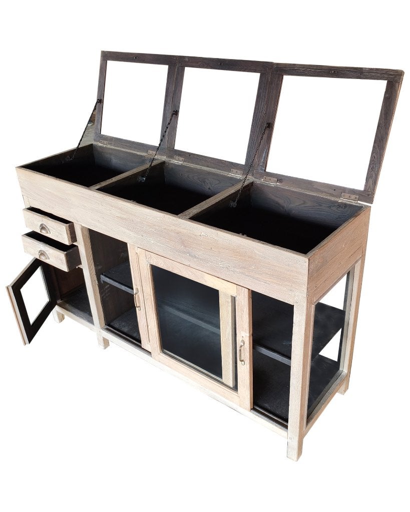 Vintage teakhouten toonbank met opklapbare kleppen, Ophalen of Verzenden, Zo goed als nieuw, Hout