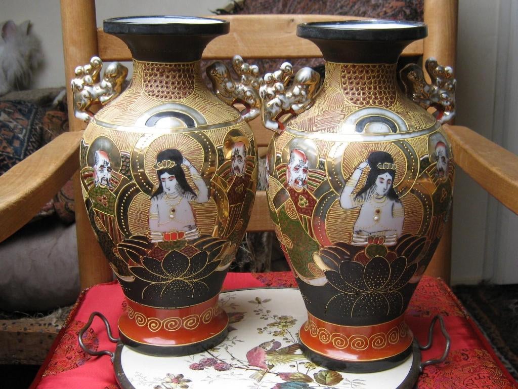 2 Japans Satsuma vazen met Foo dog handvat, Verzenden